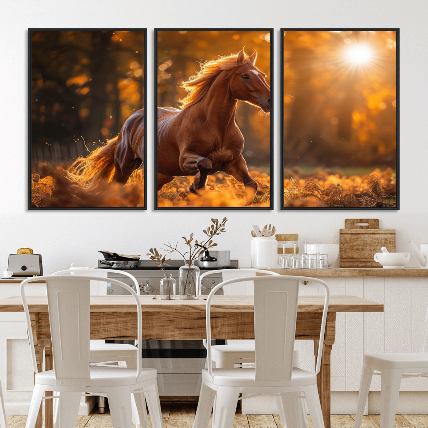 -Running Horse Sunset Forest Wall Art Canvas Print