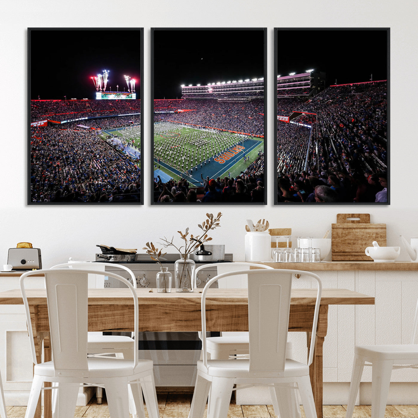 MGV-FC-60X30-3P - Ben Hill Griffin Stadium Night Game Triple Canvas Wall Art - Florida Gators Football Match