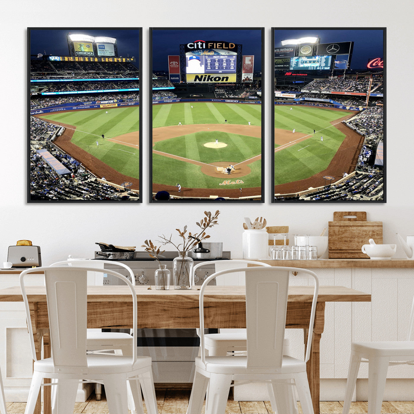 MGV-FC-60X30-3P - Citi Field Wall Art Print | 3-Panel New York Mets Baseball Stadium Canvas Print | Framed Sports Decor for Living Room, Man Cave, or Office Decor