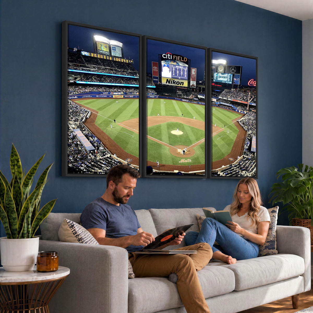 87666-MGV-CV-36X24 - Citi Field Wall Art Print | 3-Panel New York Mets Baseball Stadium Canvas Print | Framed Sports