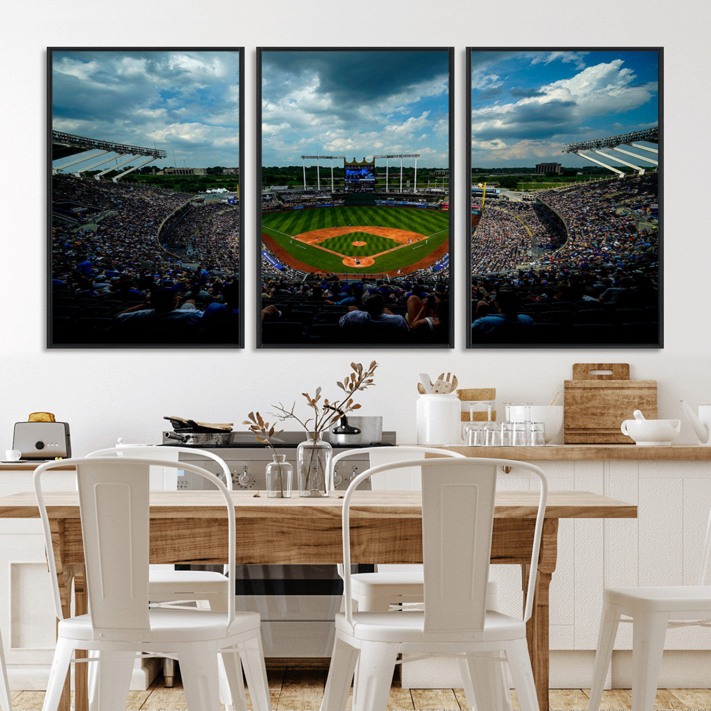MGV-FC-60X30-3P - 3-Panel Kauffman Stadium Wall Art Print | Large Kansas City Royals Baseball Canvas Print for Sports