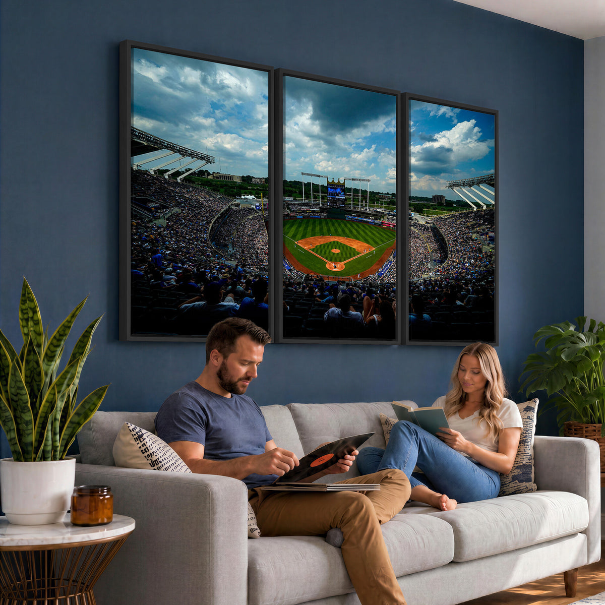 37127-MGV-CV-36X24 - 3-Panel Kauffman Stadium Wall Art Print | Large Kansas City Royals Baseball Canvas