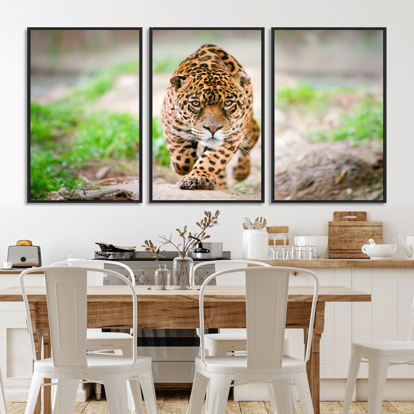 MGV-FC-60X30-3P - Leopard on the Prowl - Stunning Large Framed Canvas Wall Art for Living Room, Bedroom, or Office Décor, Vibrant Wildlife Print, Ready to Hang