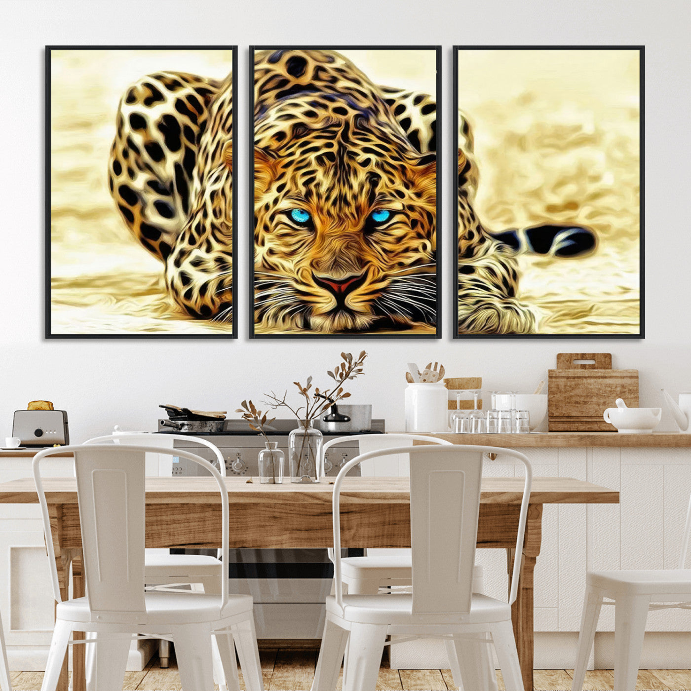 -Blue-Eyed Leopard Canvas Wall Art - Framed Animal Print Ready to Hang - Fierce and Bold Decor for