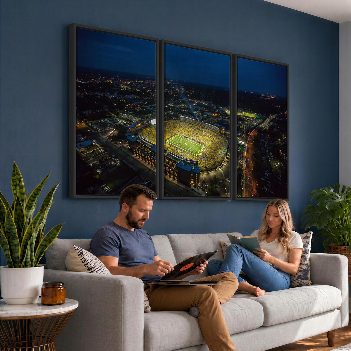 52519-MGV-CV-36X24 - Michigan Wolverines Football Team Print, Michigan Stadium Wall Art Canvas Print