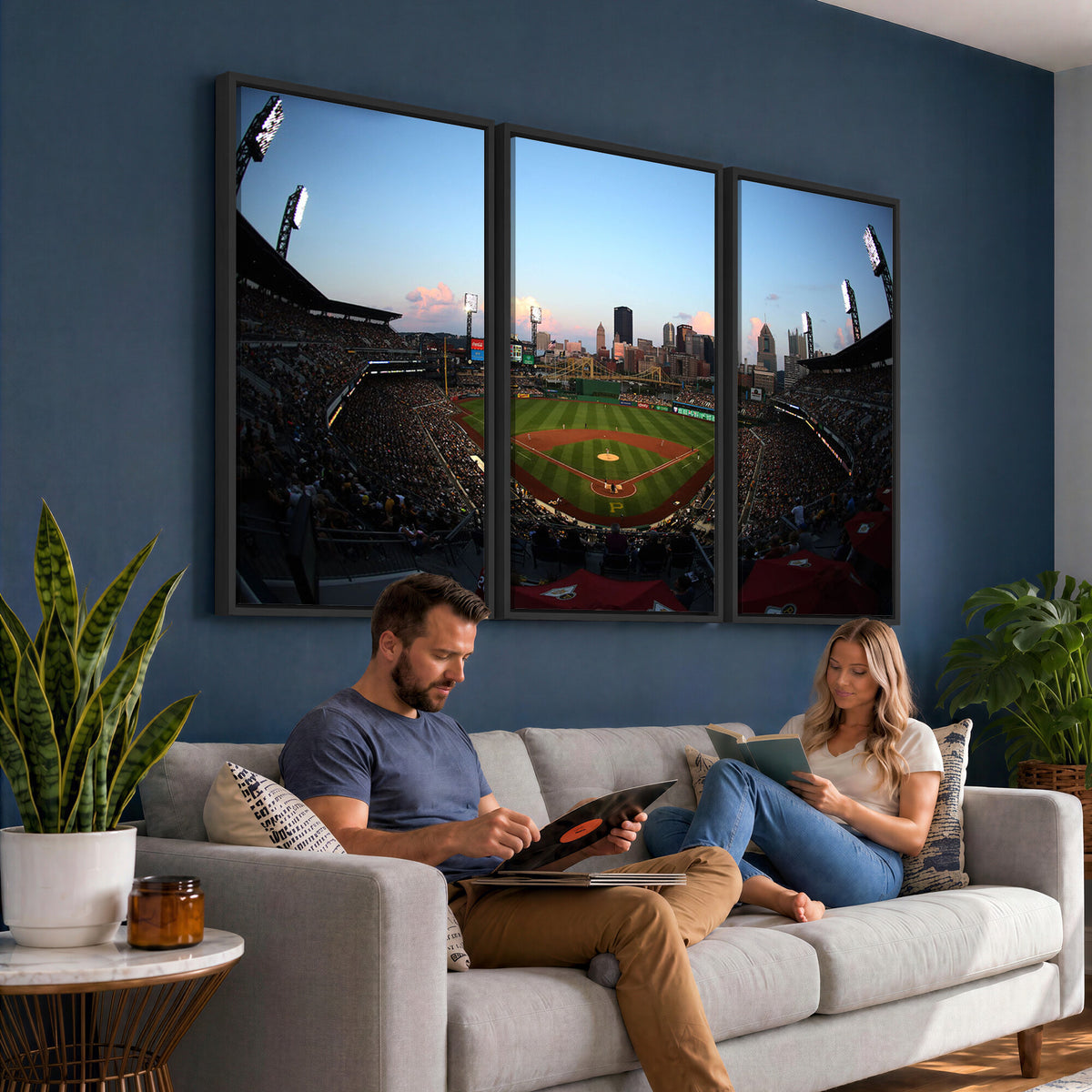 67670-MGV-CV-36X24 - PNC Park Evening Game Triple Canvas Wall Art | Pittsburgh Pirates MLB Stadium
