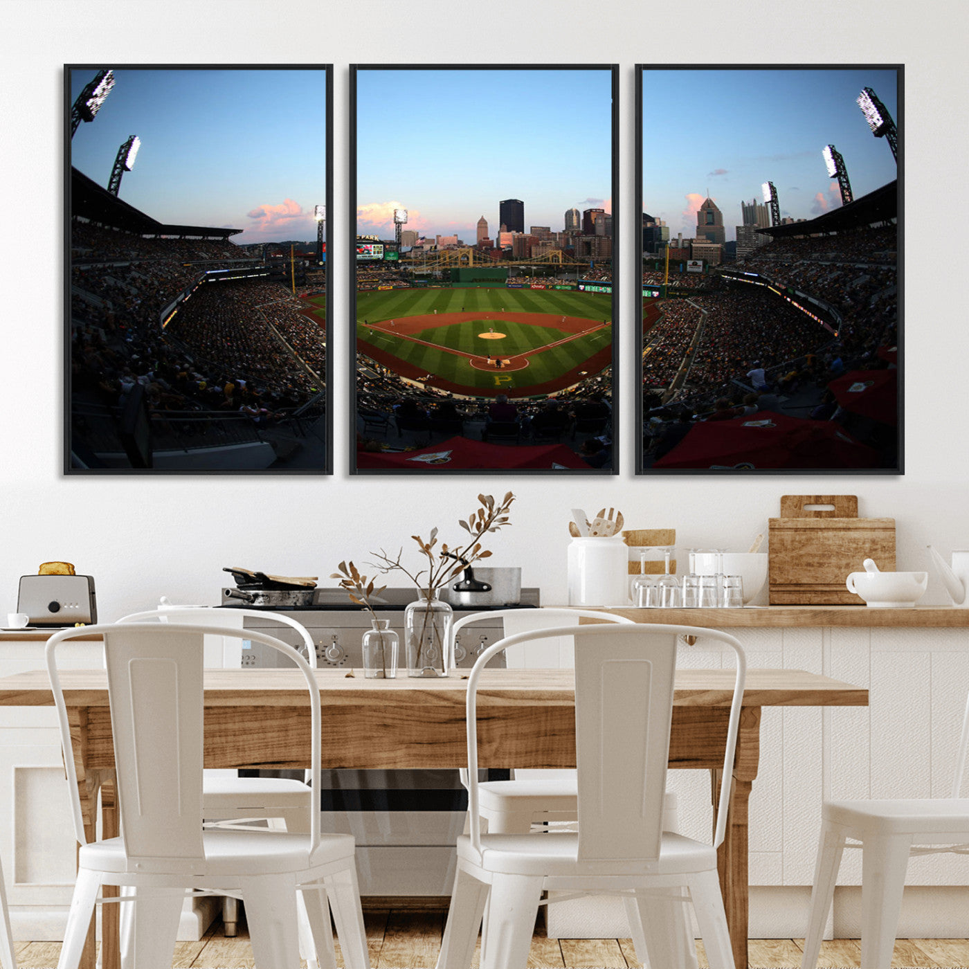 MGV-FC-60X30-3P - PNC Park Evening Game Triple Canvas Wall Art - Pittsburgh Pirates MLB Match - PNC Park Stadium Wall Art Canvas Print