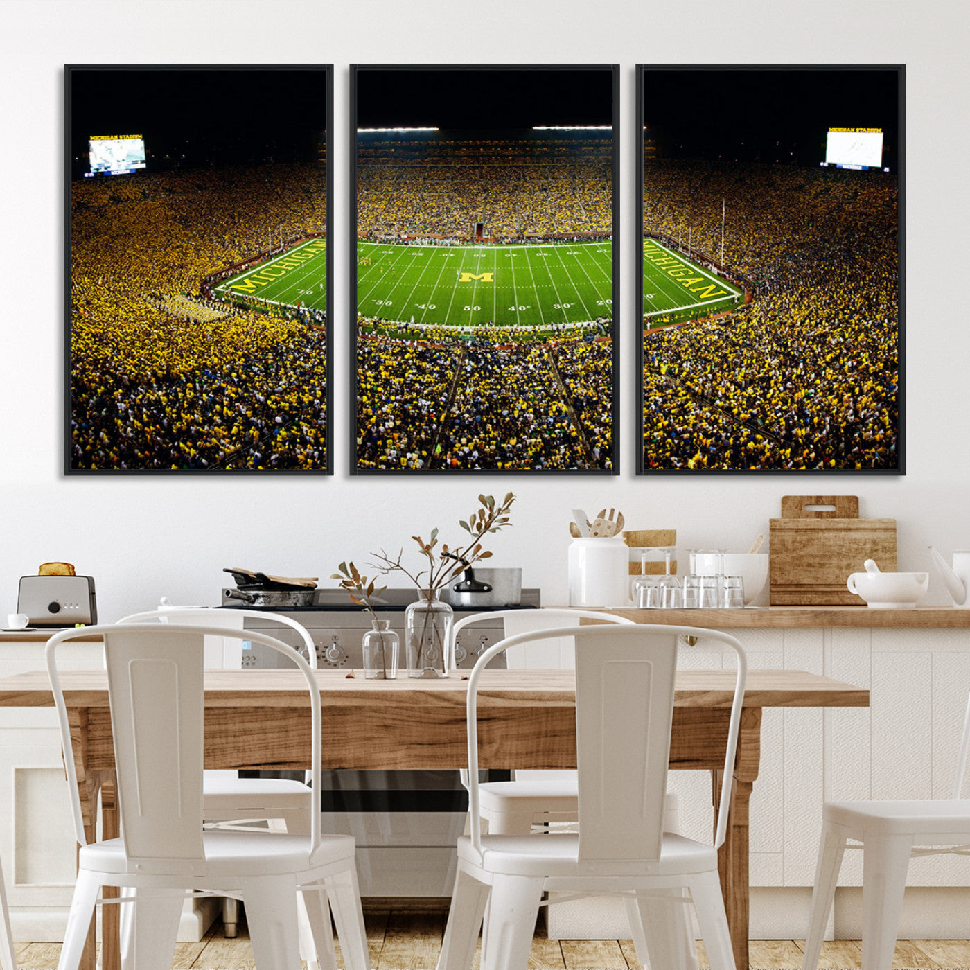 26166-MGV-FC-60X30-3P_Black-Stadium in Michigan Wall Art Canvas Print, Framed American Football Stadium Art Picture Print, Football Stadium Field Perfect Sports Room Decor Artwork