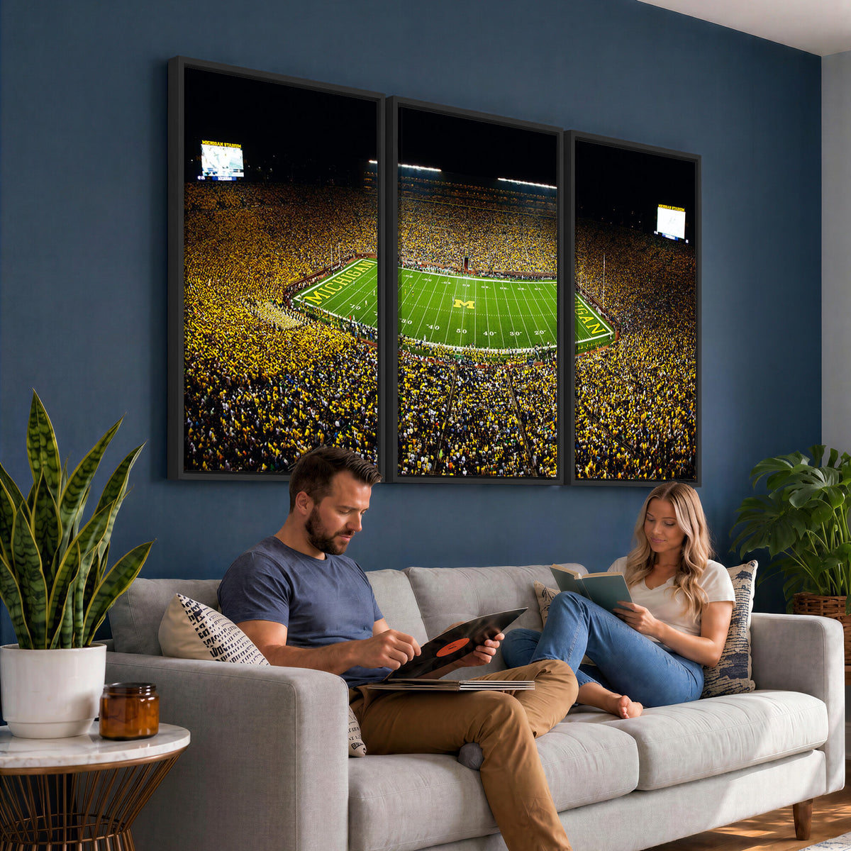 26166-MGV-CV-36X24 - Stadium in Michigan Wall Art Canvas Print, Framed American Football Stadium Art