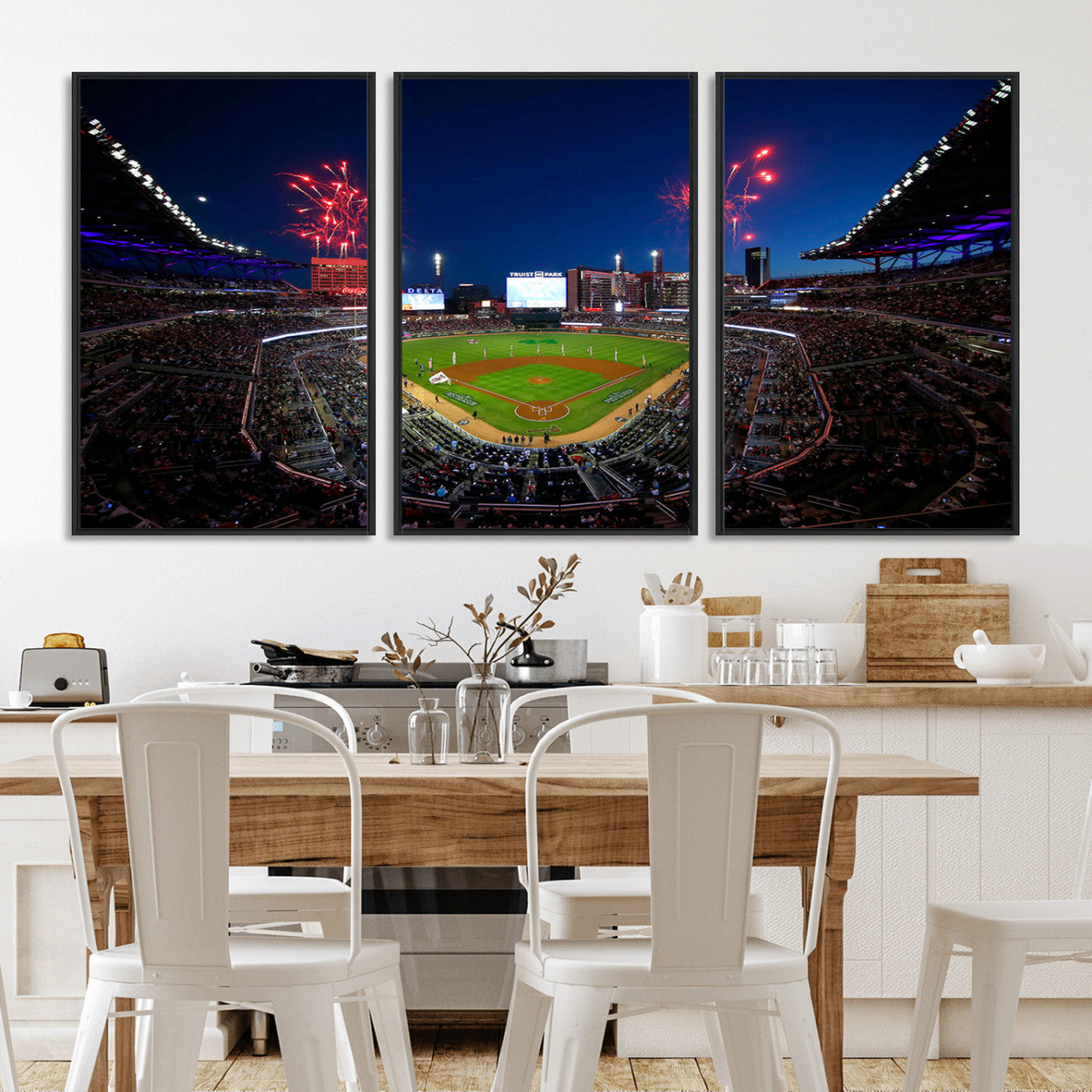 MGV-FC-60X30-3P - Truist Park Atlanta Braves Baseball Stadium Wall Art Print | Large 3-Panel Canvas Print for Sports Fans | Framed, Ready-to-Hang Baseball Decor