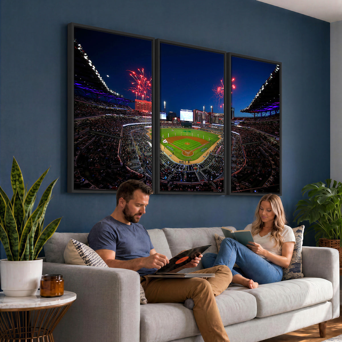 50582-MGV-CV-36X24 - Truist Park Atlanta Braves Baseball Stadium Wall Art Print | Large 3-Panel Canvas Print for Sports