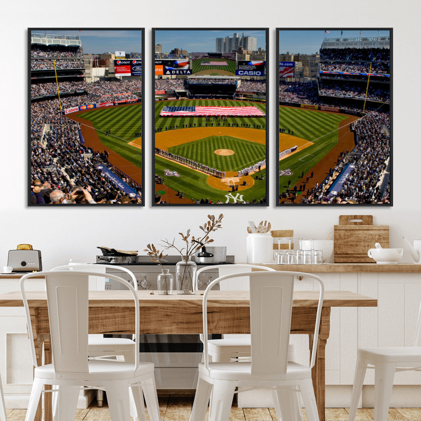 MGV-FC-60X30-3P - Yankee Stadium New York Wall Art Print | 3-Panel Canvas Print of Yankees Baseball Stadium | Large Framed Wall Decor for Baseball Fans | Ready-to-Hang