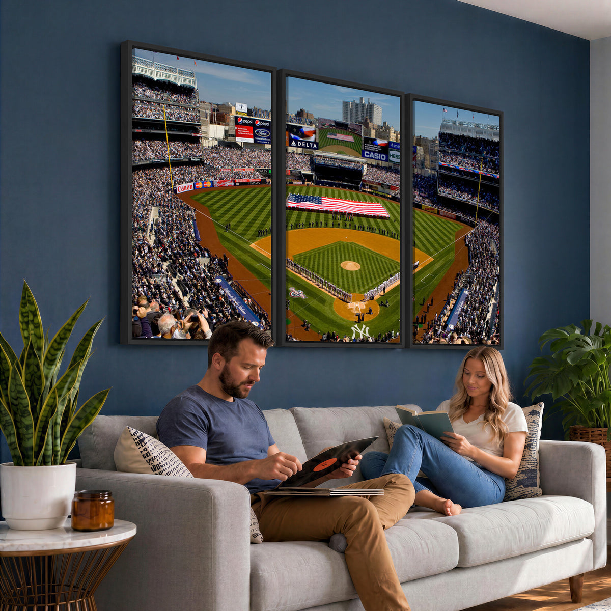20879-MGV-CV-36X24 - Yankee Stadium New York Wall Art Print | 3-Panel Canvas Print of Yankees Baseball Stadium