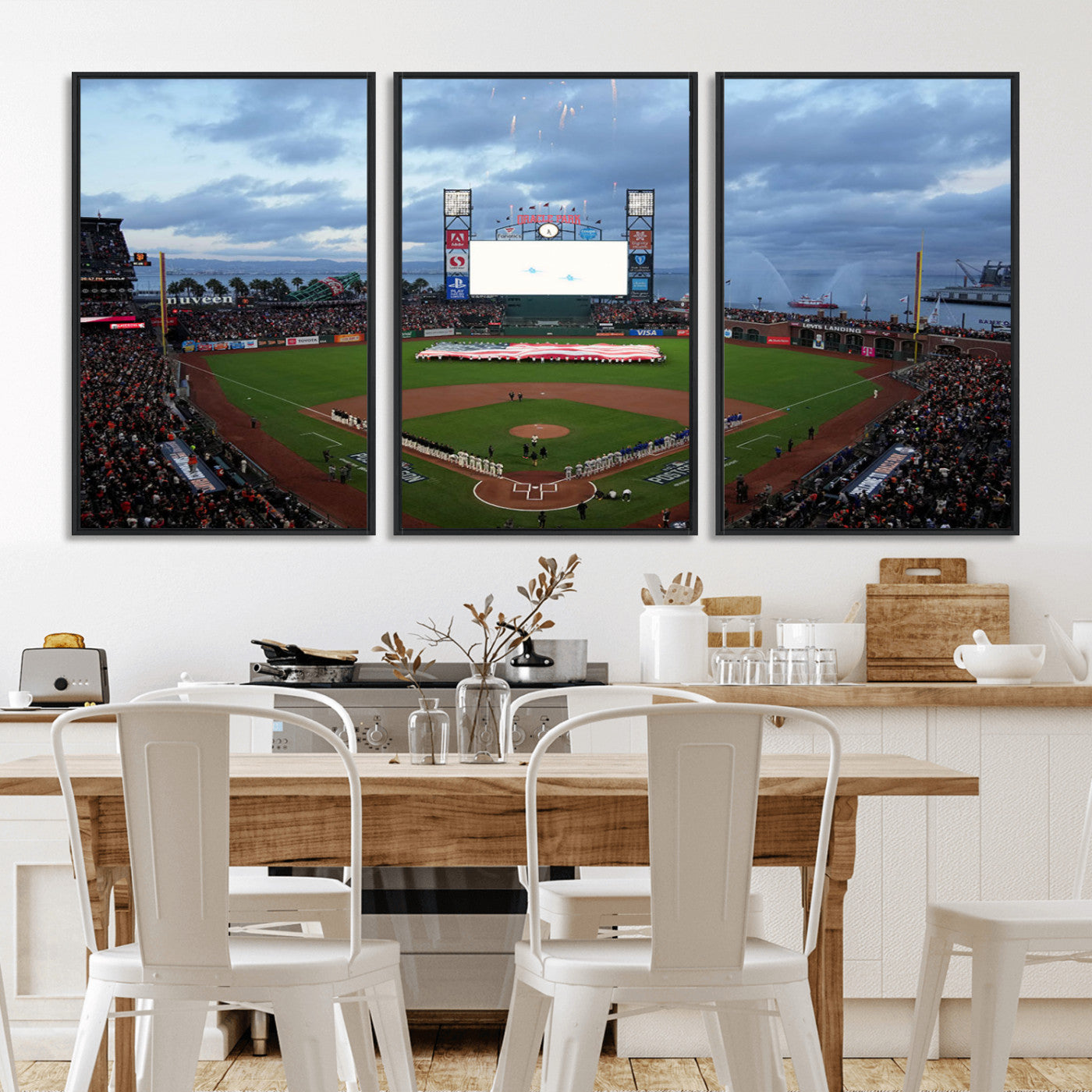 MGV-FC-60X30-3P - Oracle Park San Francisco Giants Wall Art | 3-Panel Canvas Print of Oracle Park Stadium | Large Framed Baseball Wall Decor | Ready-to-Hang MLB Canvas Print