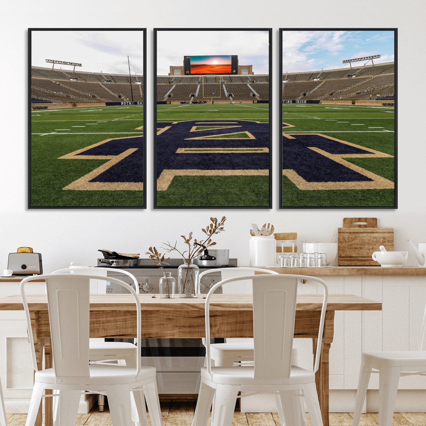 MGV-FC-60X30-3P - Notre Dame Stadium Giclee Canvas Print | Triptych Wall Art Featuring Iconic Notre Dame Football Field | Ready-to-Hang Sports Stadium Decor