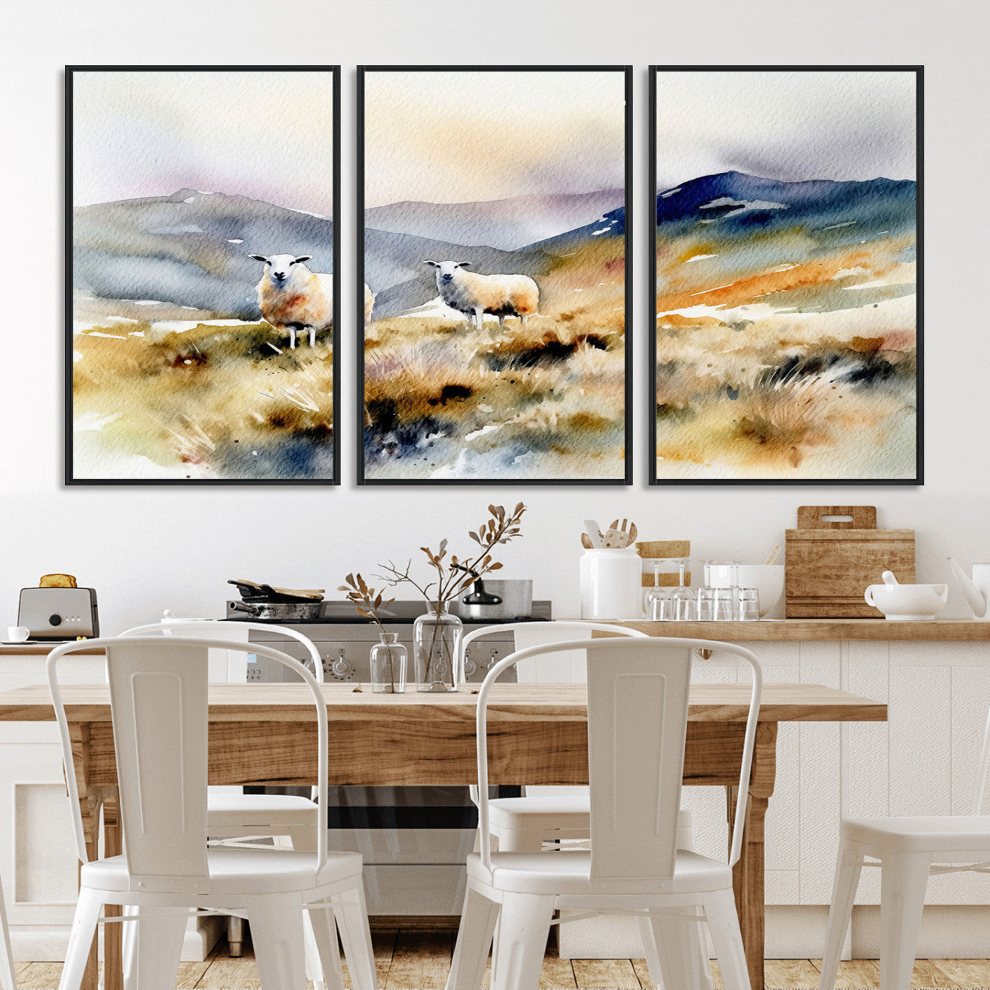 -Watercolor Sheep for Farmhouse Decor Wall Art Canvas Print, Mountain Wall Art Print