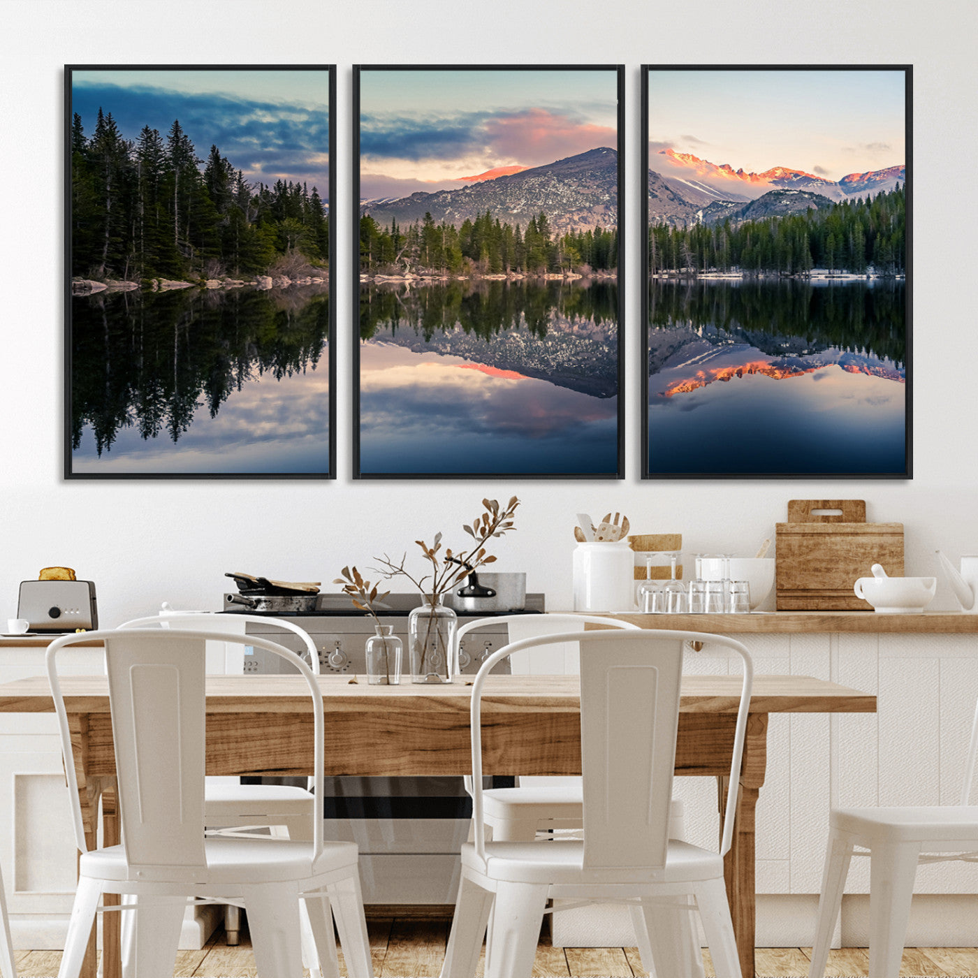 MGV-FC-60X30-3P - Bear Lake Reflection at Rocky Mountain National Park Wall Art Canvas Print, Scenic Mountain Landscape Canvas Print Set | Mountain Lake Wall Art Print