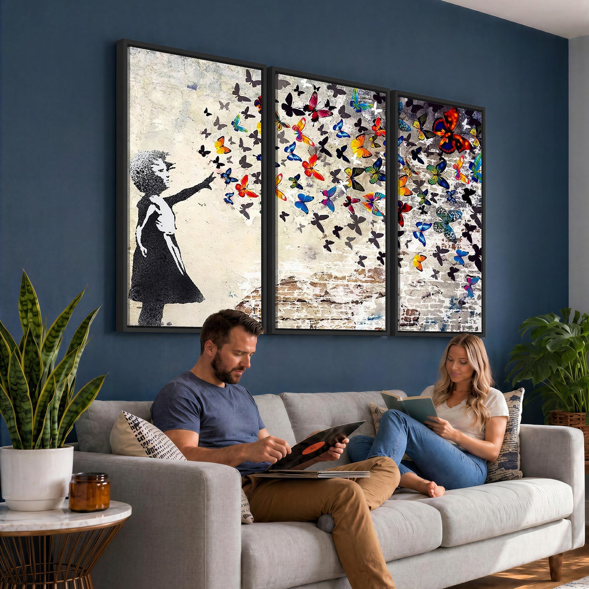 97895-MGV-CV-24X16 - Banksy Graffiti Wall Art Canvas Print, Girl Releasing Vibrant Butterflies