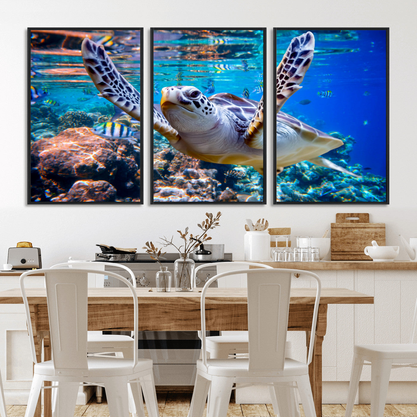 MGV-FC-60X30-3P - Underwater Sea Turtle Wall Art Canvas Print – Vibrant Ocean Coral Reef Décor, Ready to Hang