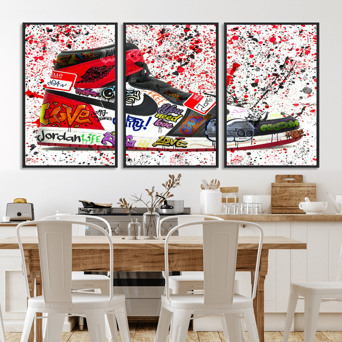 MGV-FC-60X30-3P - Jordan Shoes Graffiti Wall Art Canvas Print- Jordan Graffiti Canvas Wall Art - Framed Perfect for Sneaker heads and Urban Art Lovers