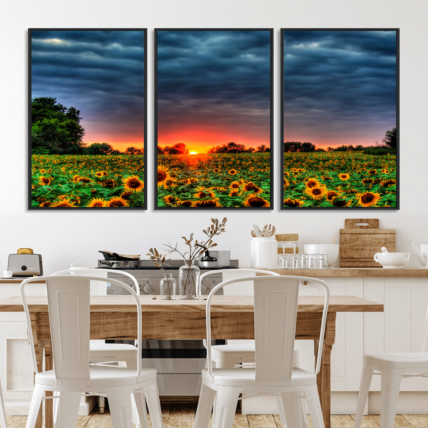 MGV-FC-60X30-3P - Golden Sunflower Field at Sunset – Breathtaking Sky and Vibrant Flowers, Ready to Hang Wall Art