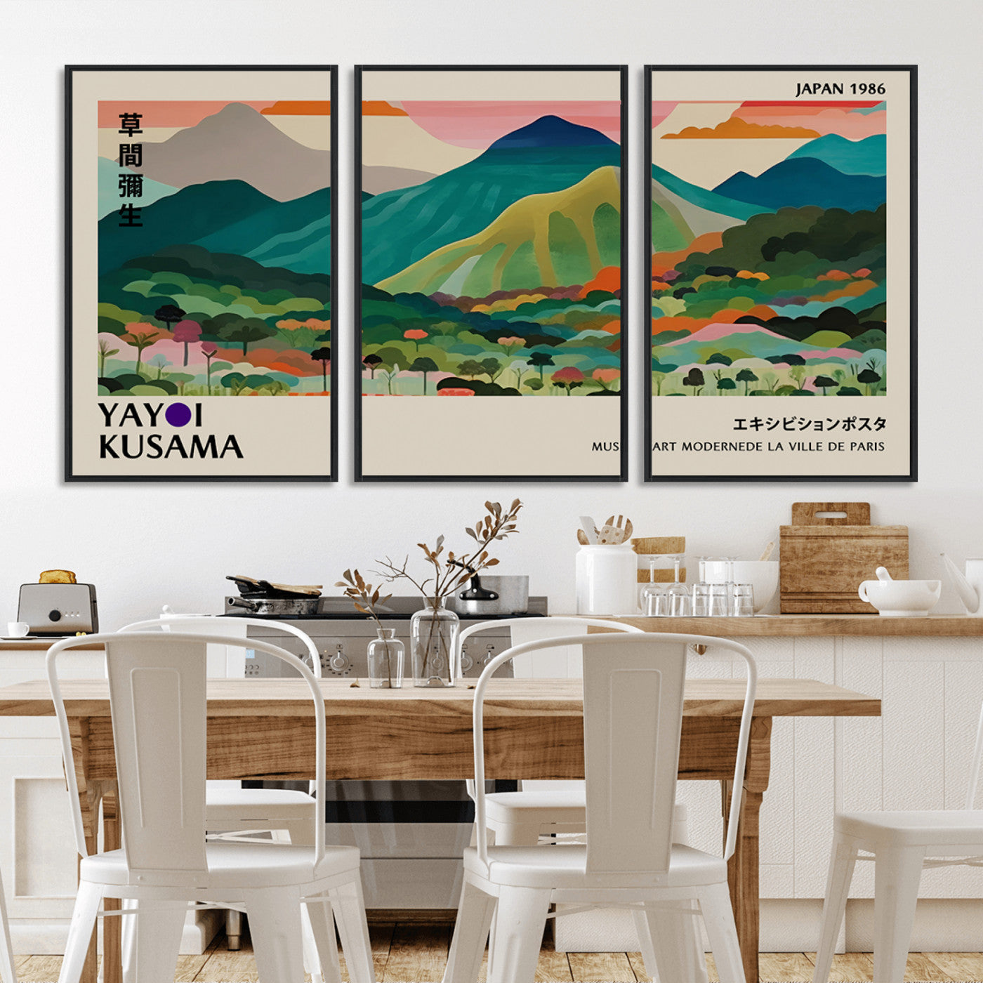 MGV-FC-60X30-3P - Yayoi Kusama Wall Art, Yayoi Wall Art Canvas, Vibrant Mountain Landscape Canvas Print with Bold