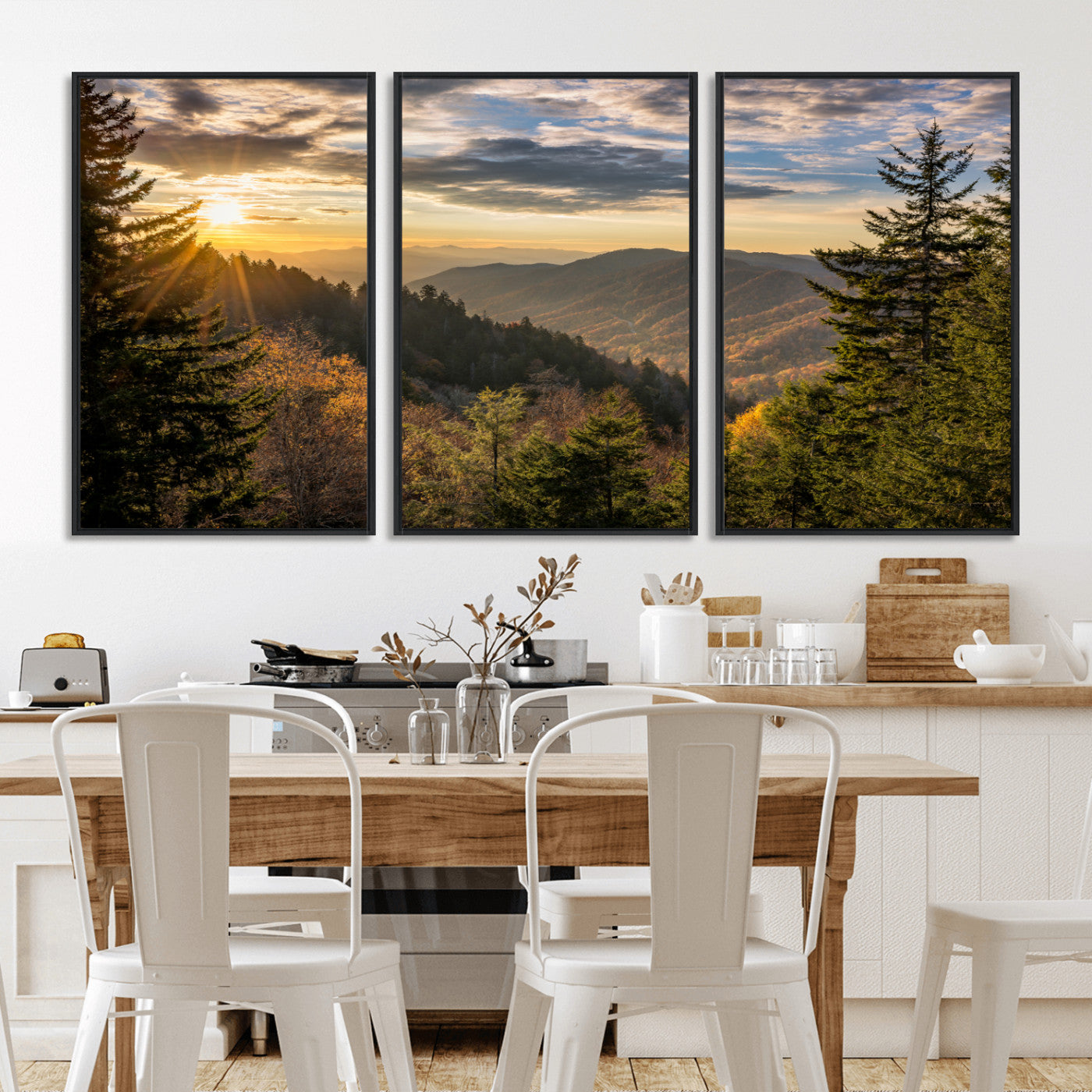 MGV-FC-60X30-3P - Sunrise Over the Smoky Mountains Canvas Wall Art – Breathtaking Scenic Landscape Photography in a