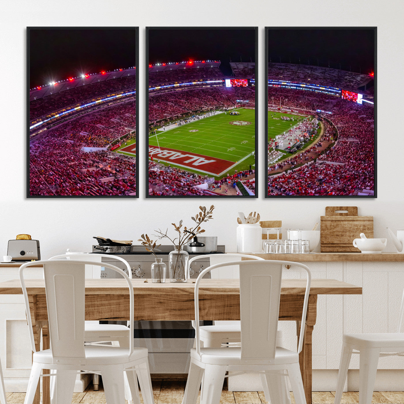 MGV-FC-60X30-3P - Bryant-Denny Stadium Night Game Triple Canvas Wall Art - Alabama Crimson Tide Football Match