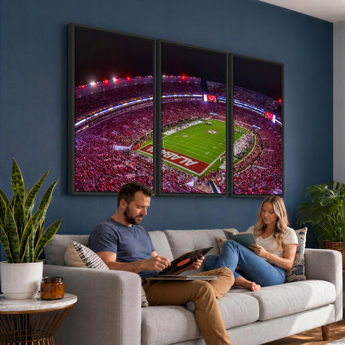 11343-MGV-CV-36X24 - Bryant-Denny Stadium Night Game Triple Canvas Wall Art | Alabama Crimson Tide Football