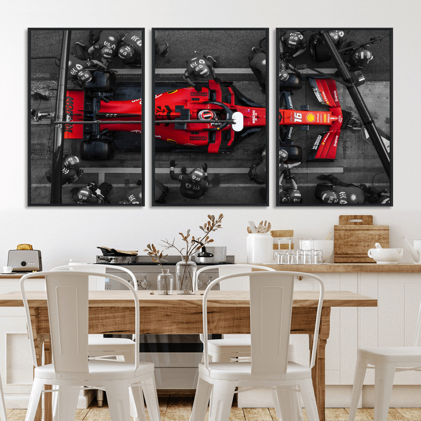 MGV-FC-60X30-3P - Ferrari Pit Stop Canvas Wall Art – Precision and Speed Captured in Bold Motorsport Imagery – Ready