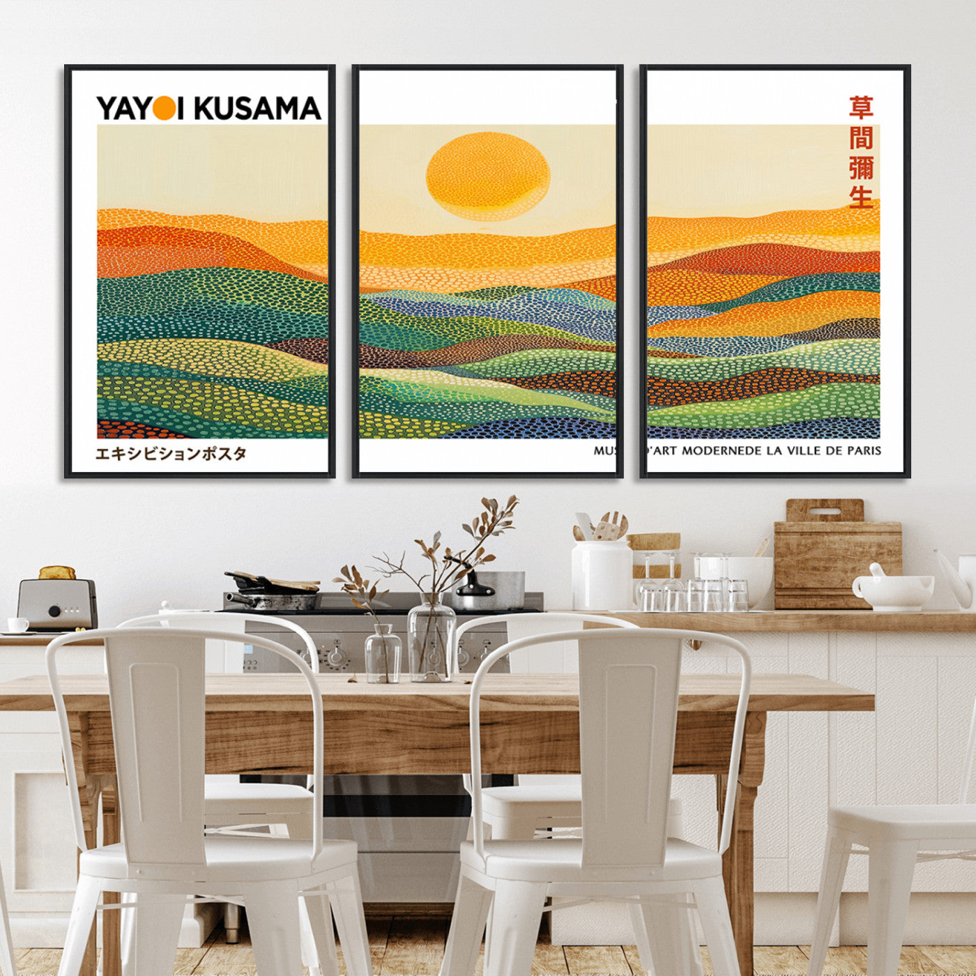 MGV-FC-60X30-3P - Framed Yayoi Kusama 1986 Wall Art Print – Japanese Wall Art Print, Wabi Sabi Yayoi Kusama Print -