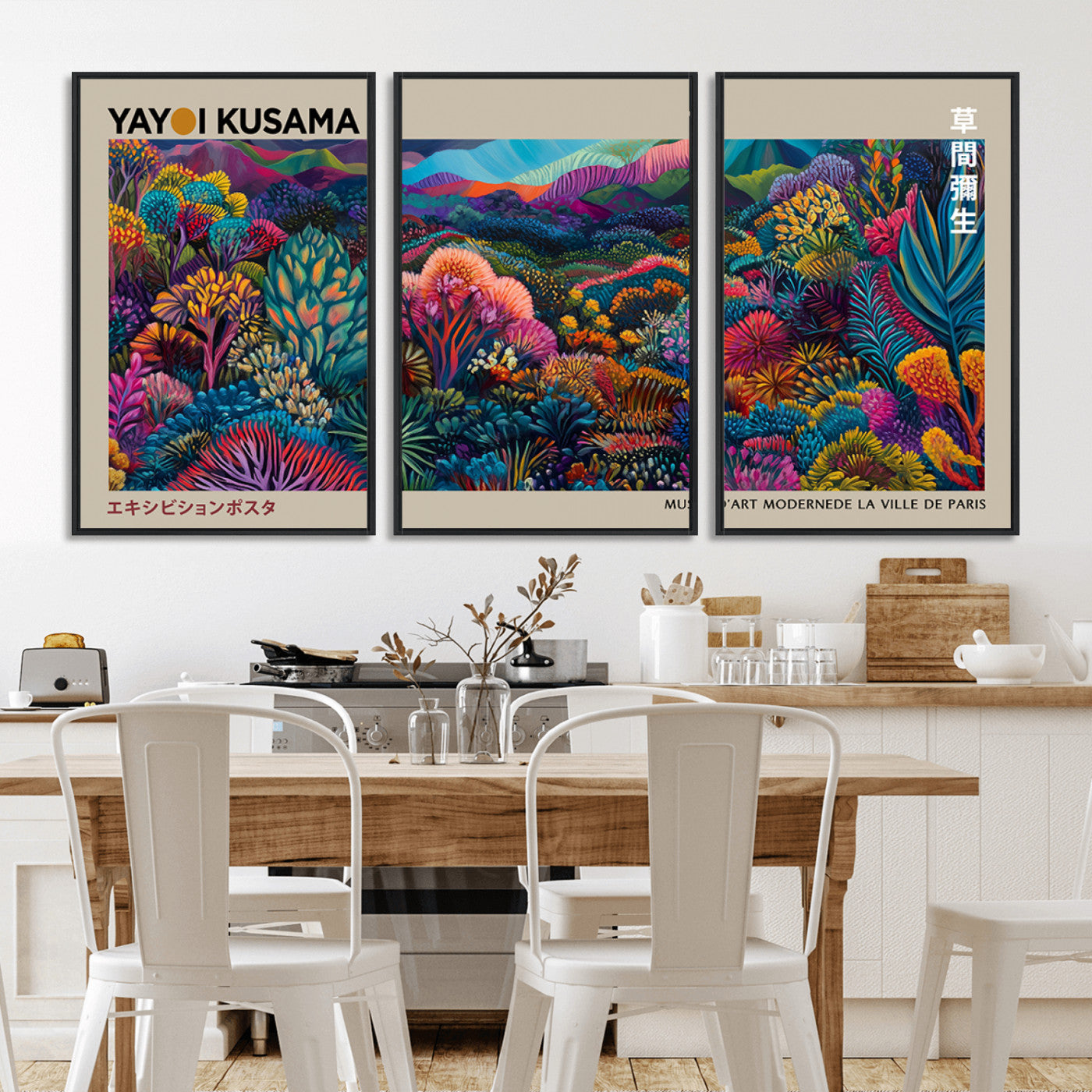 MGV-FC-60X30-3P - Framed Japanese 1986 Wall Art Print, Yayoi Kusama 1986 Wall Art Print – Japanese Wall Art Print,
