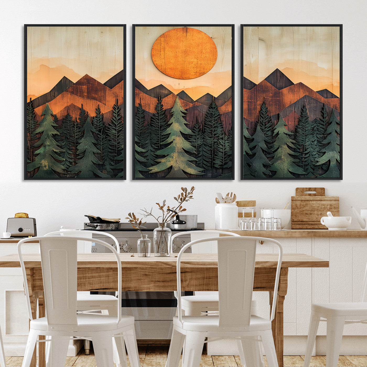 MGV-FC-60X30-3P - Sunset Mountain Landscape Canvas Wall Art Print - Nature Decor for Living Room, Office