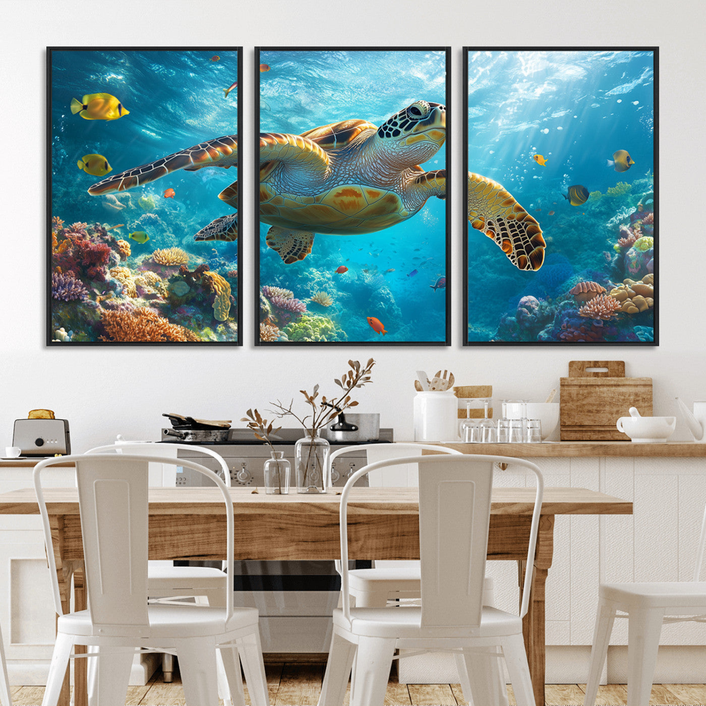 MGV-FC-60X30-3P - Sea Turtle Underwater Canvas Wall Art Print - Vibrant Ocean Wildlife Decor, Marine Wall Art