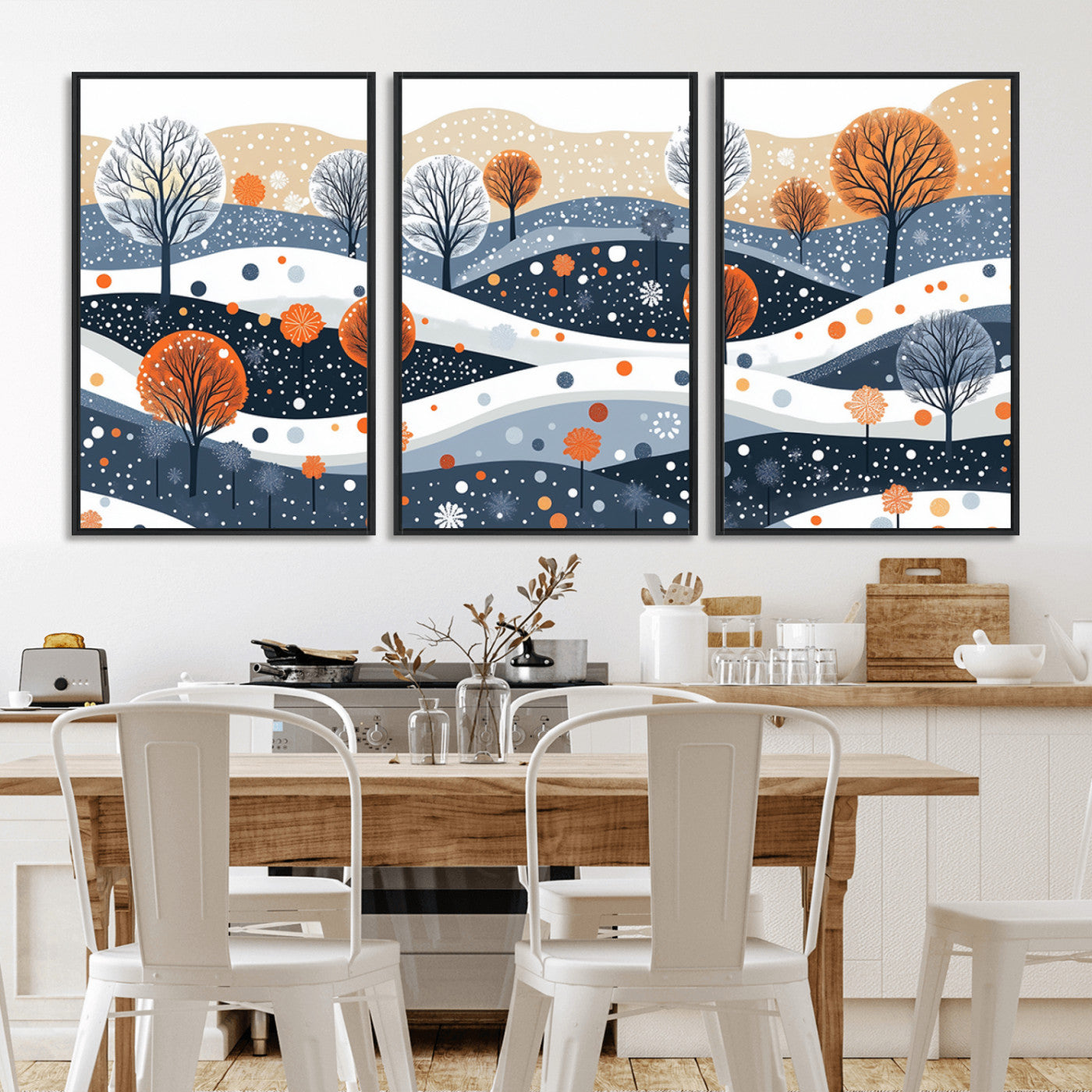 MGV-FC-60X30-3P - Abstract Winter Landscape Canvas Wall Art Print -  Large Colorful Nature Wall Decor