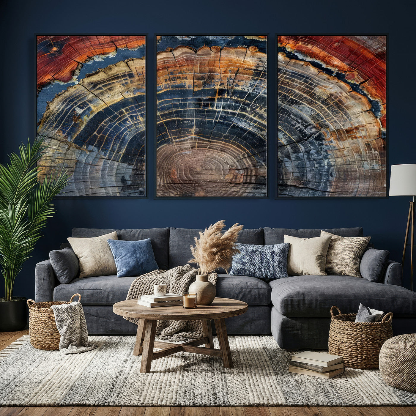 63519-MGV-CV-36X24 - Abstract Tree Ring Wall Art Canvas Print – Colorful Framed Minimalist Nature Tree Rings Home Artwork for Home and Office Decor