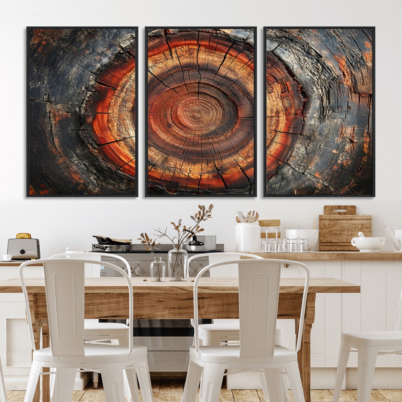 MGV-FC-60X30-3P - Wood Grain Canvas Wall Art - Framed Abstract Tree Ring Framed Wall Art, Wood Grain Canvas Wall