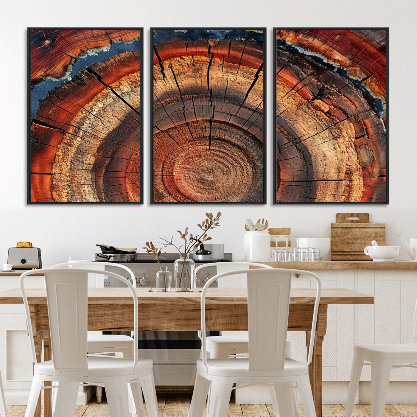 MGV-FC-60X30-3P - Abstract Tree Ring Art, Colorful Tree Ring Wall Decor, Minimalist Home Canvas Art, Modern Farmhouse