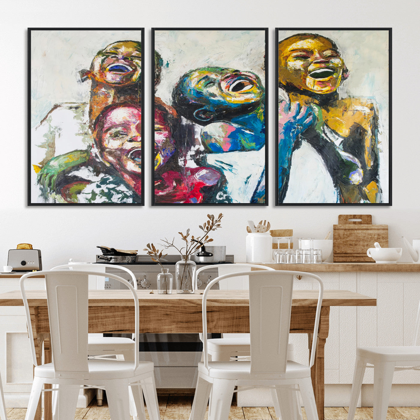MGV-FC-60X30-3P - Shai Yossef Style Canvas Art - Joyful African Black Kids Impasto Painting with Vibrant Brushstrokes,
