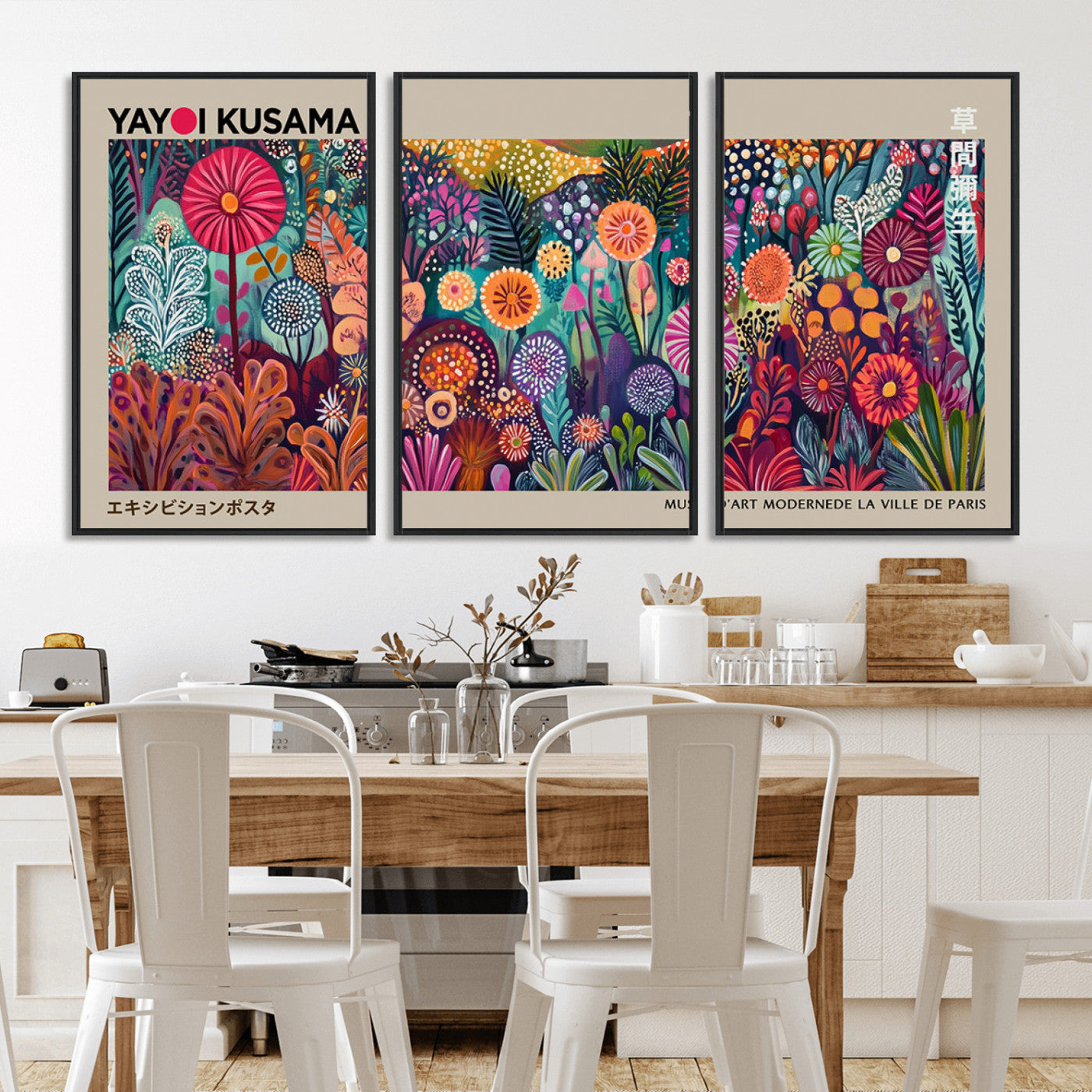 MGV-FC-60X30-3P - Yayoi Kusama Wall Art Canvas Print, Abstract Art, Large Yayoi Kusama Framed Wall Art Print, Japanese