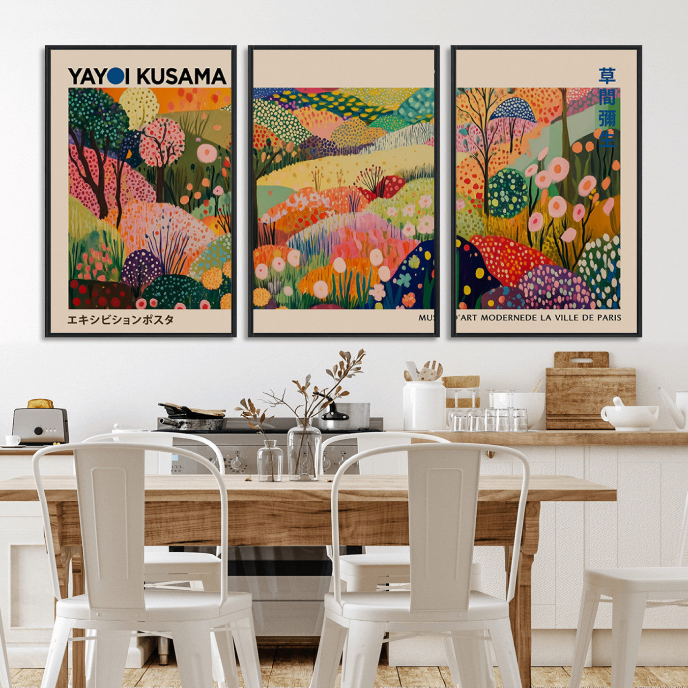 MGV-FC-60X30-3P - Yayoi Kusama Japanese Art Canvas Print, Abstract Art, Large Yayoi Kusama Framed Print, Japanese Wabi