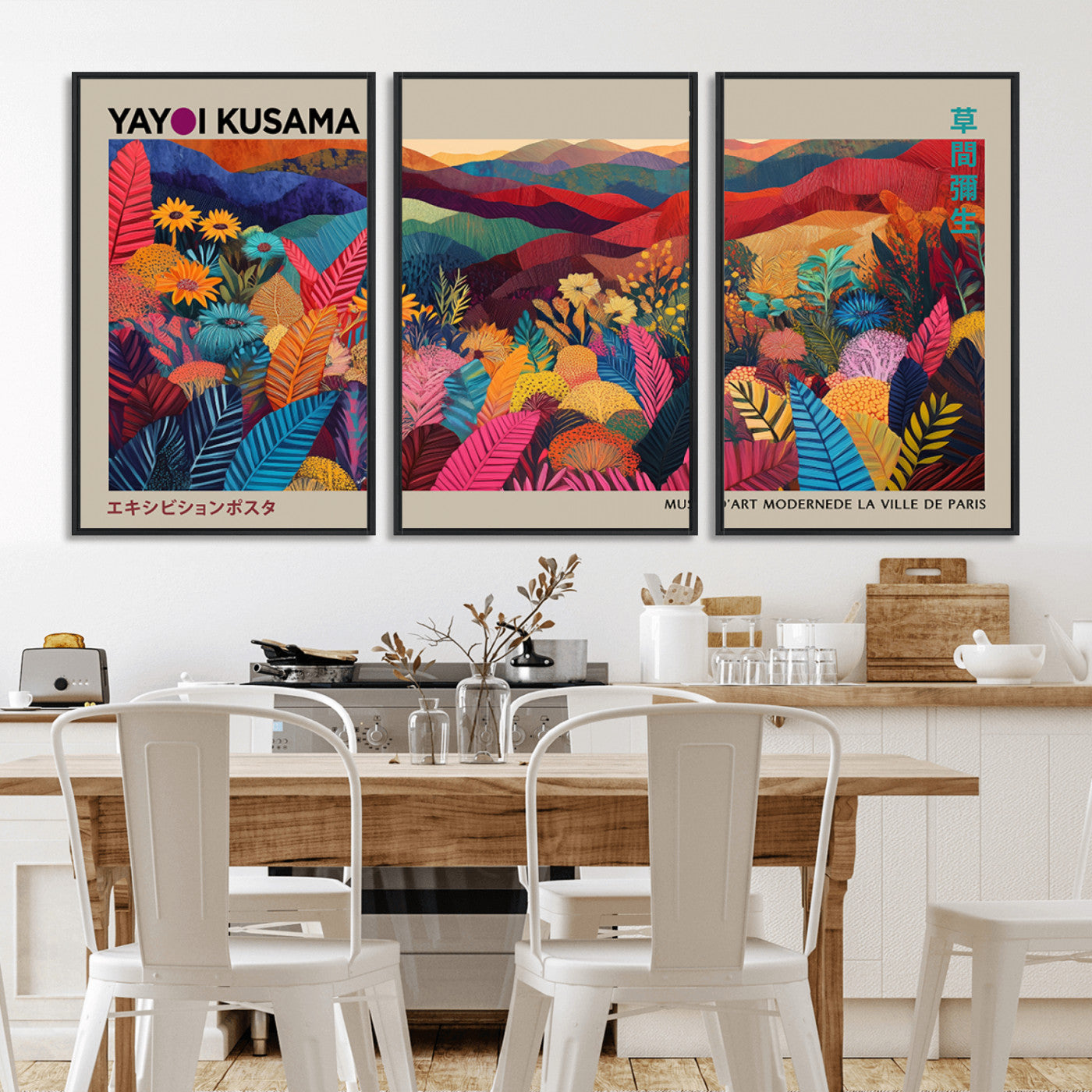 MGV-FC-60X30-3P - Yayoi Kusama Wall Art Canvas Print, Abstract Art, Large Yayoi Kusama Framed Print, Japanese Wabi