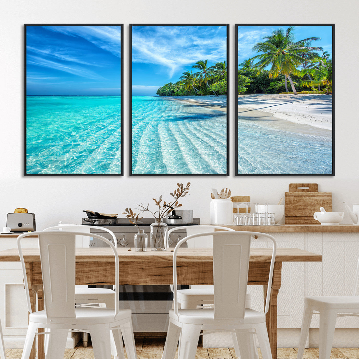 MGV-FC-60X30-3P - Tropical Beach Wall Art Canvas Print - Serene Ocean Landscape with Crystal Clear Turquoise Water and