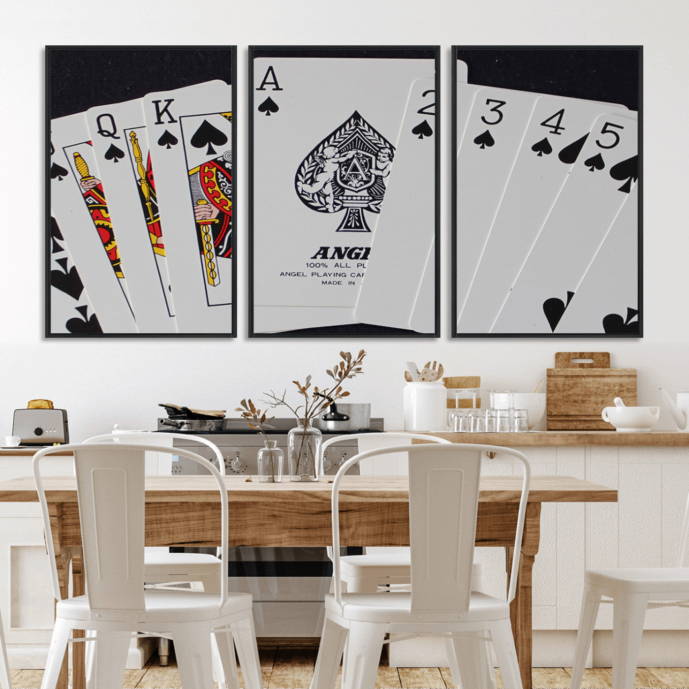 MGV-FC-60X30-3P - Poker Wall Art - Playing Cards Canvas Wall Art Print - Ace of Spades and Royal Flush Design, Perfect