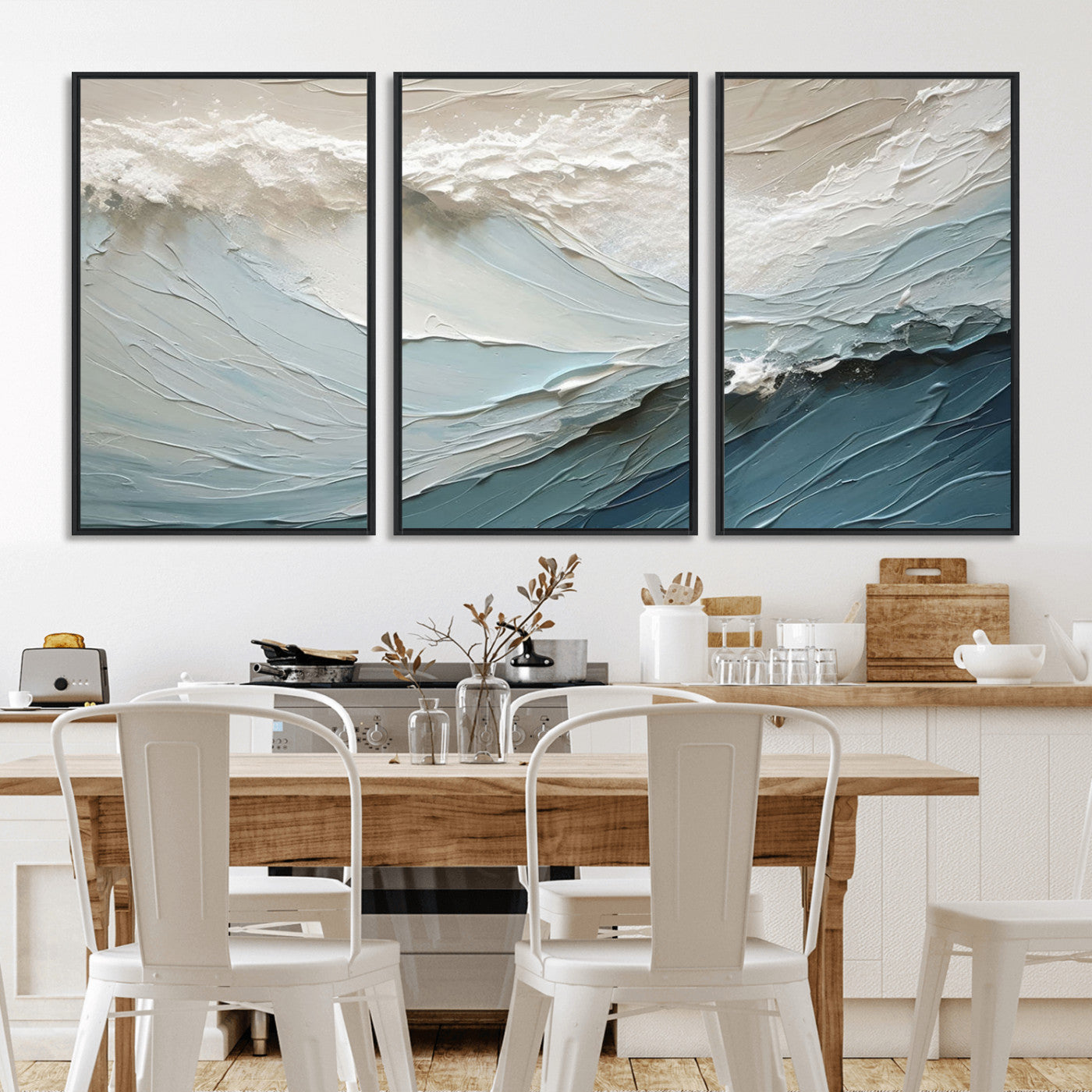 MGV-FC-60X30-3P - Waves Abstract Wall Art Print, Modern Framed Abstract Canvas Print, Abstract Painting for Living
