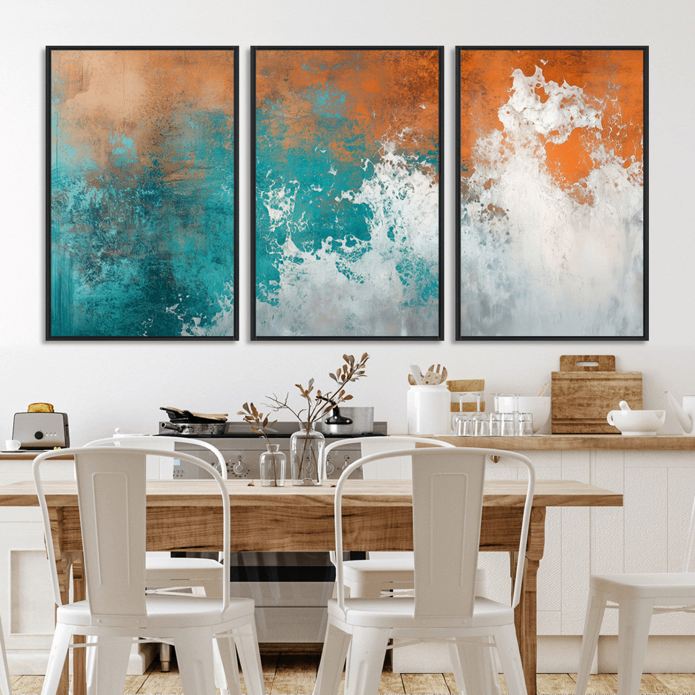 MGV-FC-60X30-3P - Vintage Abstract Print - Bold Teal and Orange Canvas Wall Art - Retro-Vintage Abstract Orange Canvas