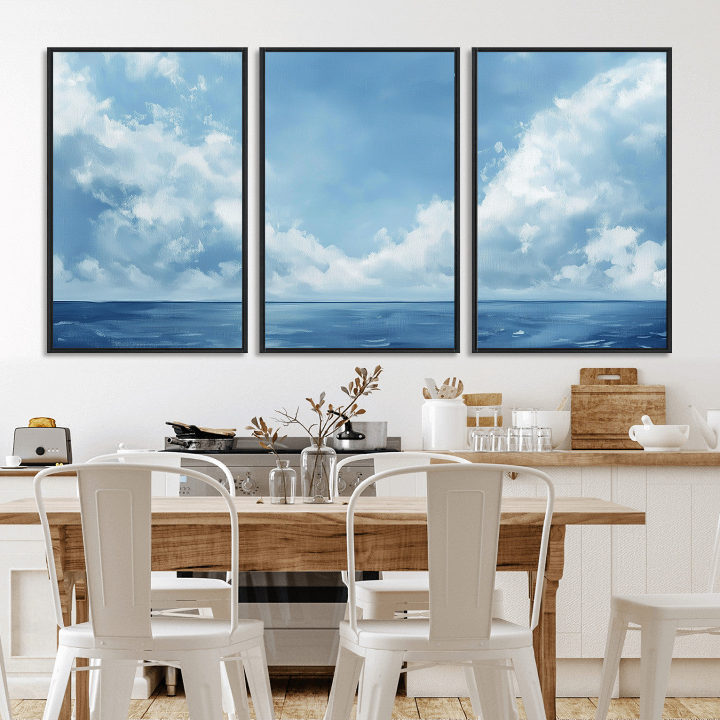 MGV-FC-60X30-3P - Abstract Ocean Print Artwork- Serene Blue Ocean Canvas Wall Art - Minimalist Ocean and Sky Canvas