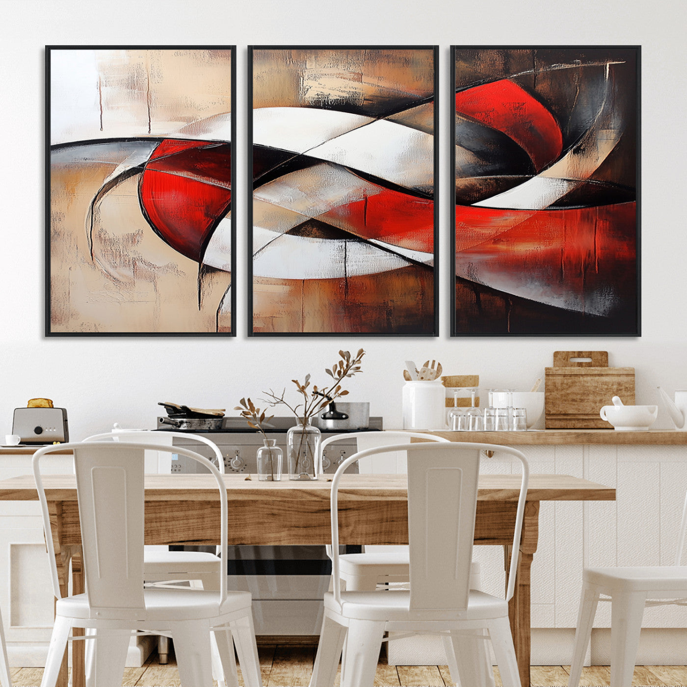 MGV-FC-60X30-3P - Abstract Wall Art - Modern Red and White Canvas Wall Art Print - Bold Geometric Abstract Canvas for