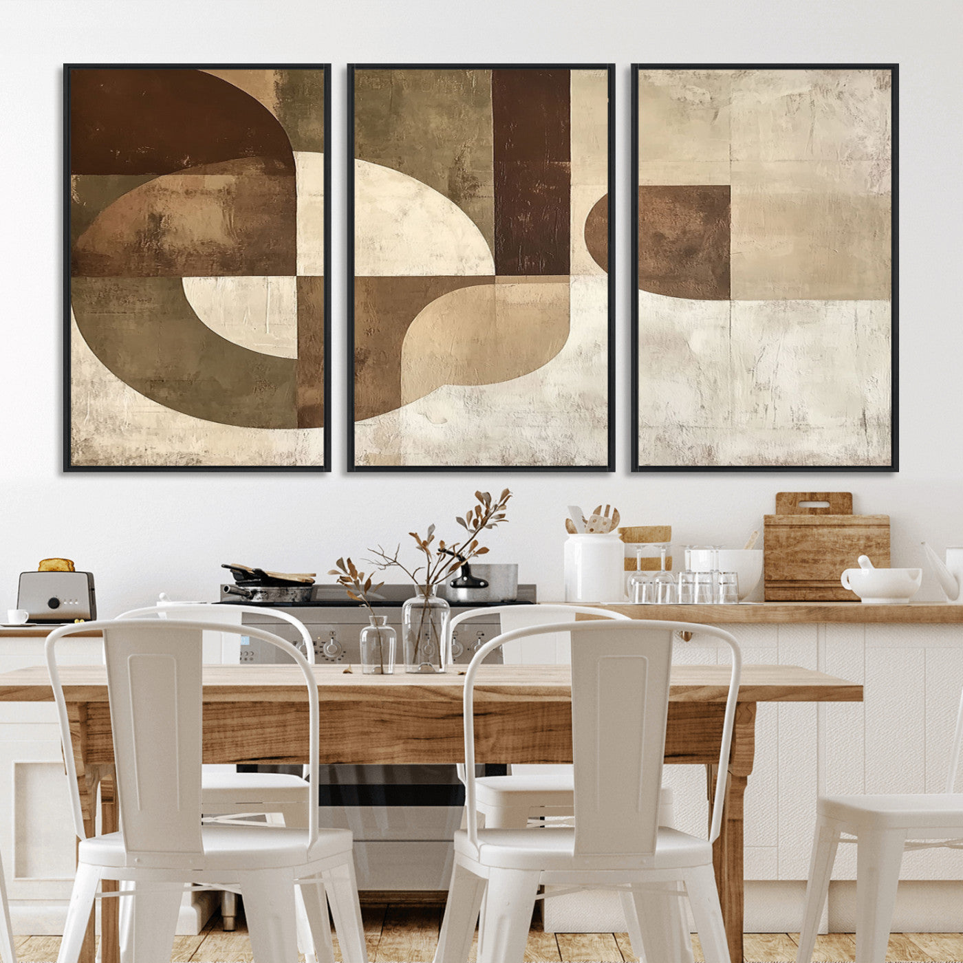 MGV-FC-60X30-3P - Wabi Sabi Geometric Wall Art | Abstract Modern Minimalist Canvas Print with Neutral Mid Century Art