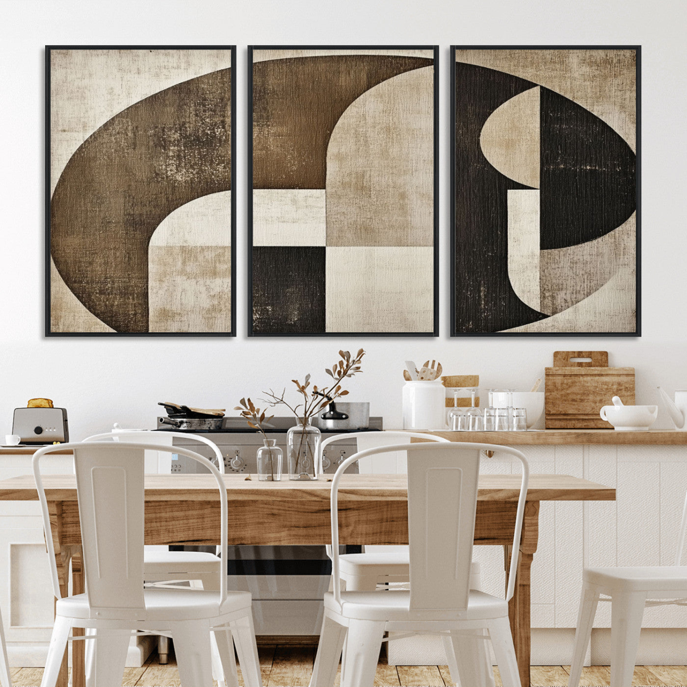 MGV-FC-60X30-3P - Wabi Sabi Abstract Wall Art | Geometric Modern Minimalist Canvas Print with Neutral Mid Century Art